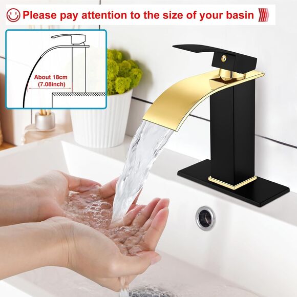 Midanya Bathroom Sink Faucet Waterfall Spout Single Handle 1 Hole Deck Mount Mix - Picture 3 of 8